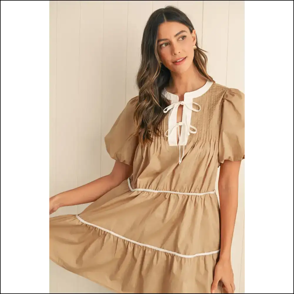 Pale Khaki Knot Mini Dress: Dress so Good It’s Khaki-tastic 🤪 - Short Dresses on Sale Worldwide Shipping