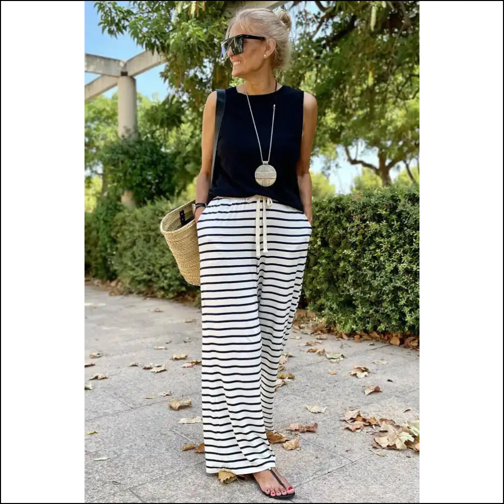 Pants so Good They’re Practically Illegal: Chic White Striped Wide Leg 🔥 - on Sale Worldwide Shipping
