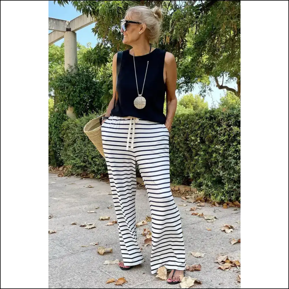 Pants so Good They’re Practically Illegal: Chic White Striped Wide Leg 🔥 - on Sale Worldwide Shipping