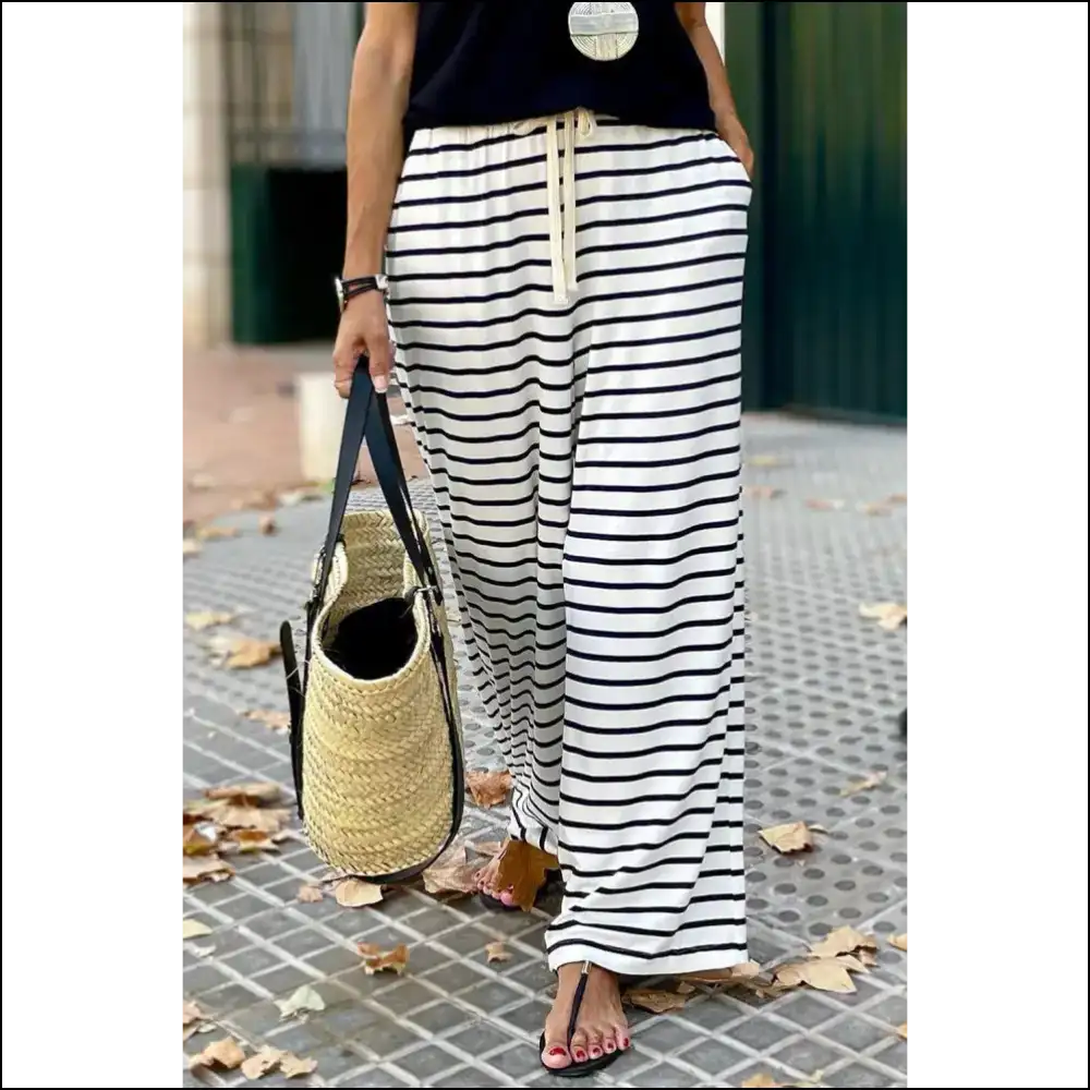 Pants so Good They’re Practically Illegal: Chic White Striped Wide Leg 🔥 - s - on Sale Worldwide Shipping