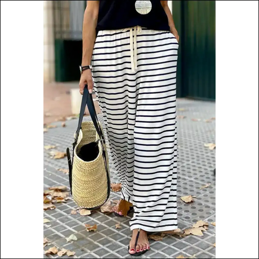 Pants so Good They’re Practically Illegal: Chic White Striped Wide Leg 🔥 - s - on Sale Worldwide Shipping