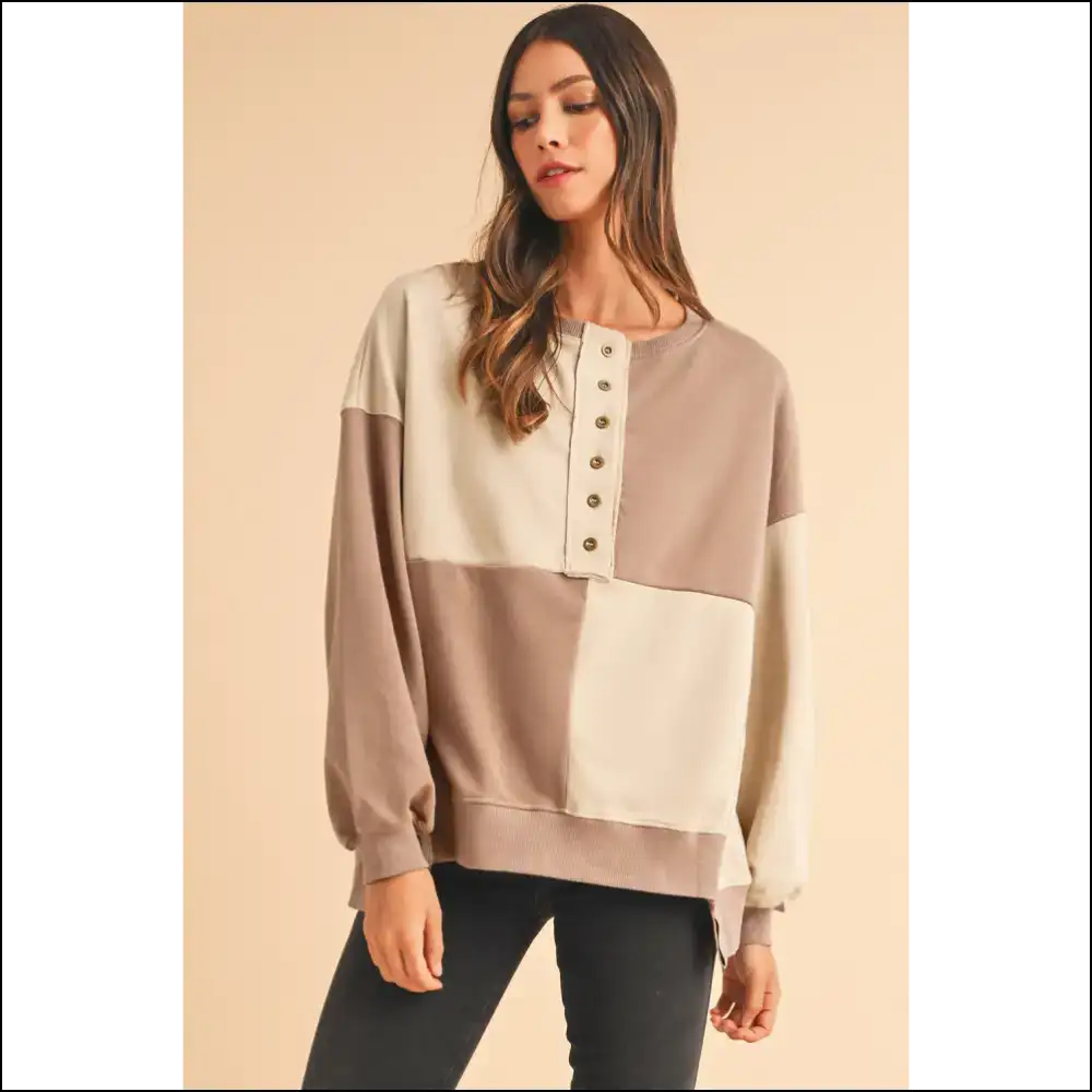 Parchment Colorblock Henley: so Comfy Youll Ghost your Other Sweaters 👻 - Sweatshirts & Hoodies on Sale Worldwide Shipping