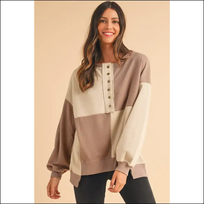 Parchment Colorblock Henley: so Comfy Youll Ghost your Other Sweaters 👻 - Sweatshirts & Hoodies on Sale Worldwide Shipping