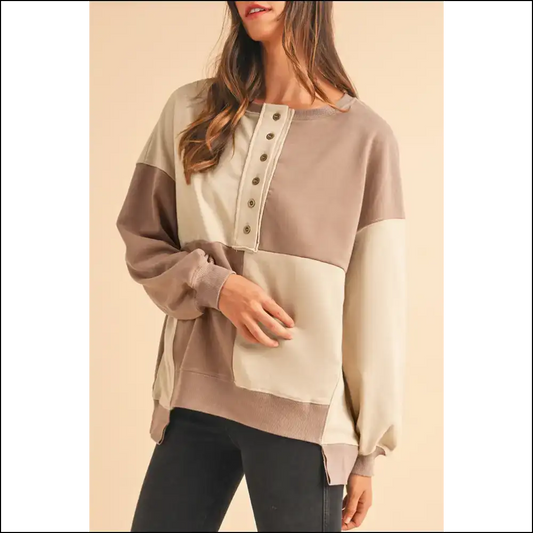 Parchment Colorblock Henley: so Comfy Youll Ghost your Other Sweaters 👻 - s - Sweatshirts & Hoodies on Sale Worldwide Shipping
