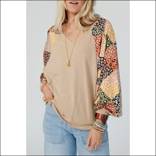 Parchment Leopard Patchwork Top: your New Bff (Cute!) 🐆 Needful Things - s - Blouses on Sale Worldwide Shipping