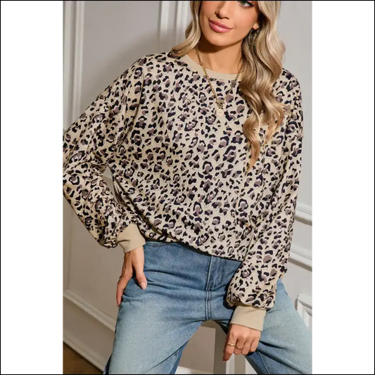 Parchment Leopard Print Crew Neck: I’m Cozy Hear me Roar 🐆 - s - Sweatshirts & Hoodies on Sale Worldwide Shipping