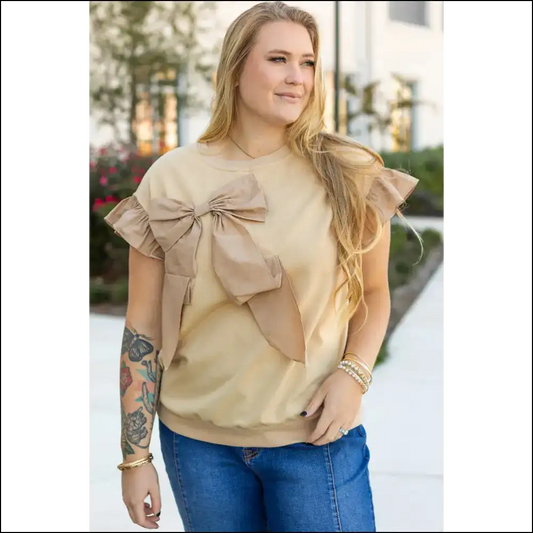 Parchment Ruffle Bowknot: Finally a Top that Loves your Curves! Needful Things. 😜 - 1x - Plus Size Tops on Sale Worldwide Shipping