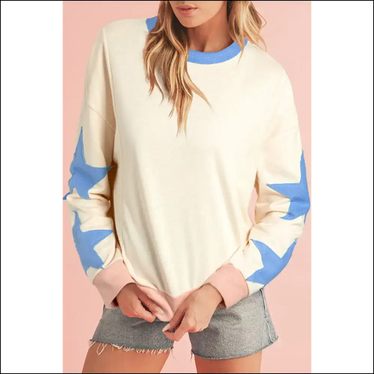 Parchment Star Patchwork Oversized Sweatshirt: Hug! ✨ Needful Things - Beige / s - Sweatshirts & Hoodies on Sale Worldwide Shipping