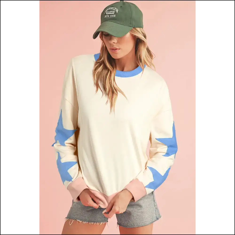 Parchment Star Patchwork Oversized Sweatshirt: Hug! ✨ Needful Things - Sweatshirts & Hoodies on Sale Worldwide Shipping