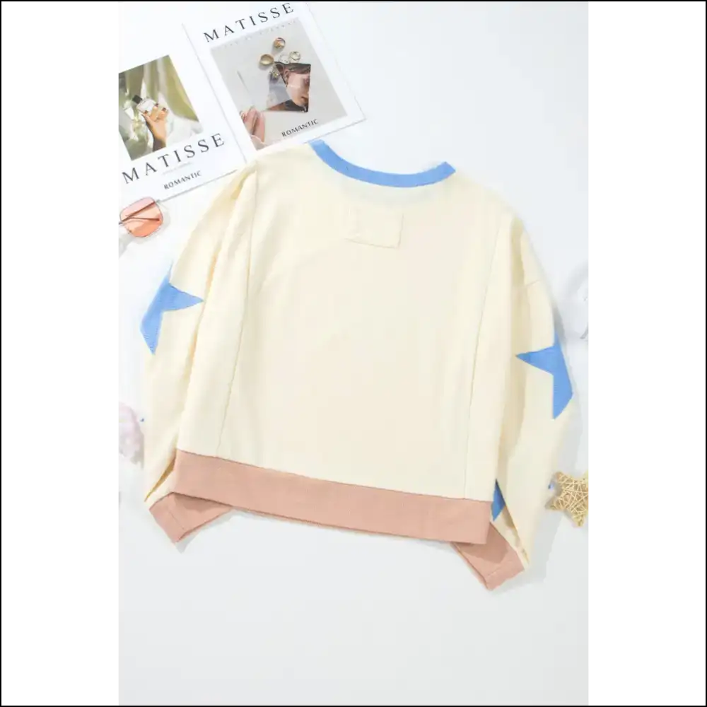 Parchment Star Patchwork Oversized Sweatshirt: Hug! ✨ Needful Things - Sweatshirts & Hoodies on Sale Worldwide Shipping
