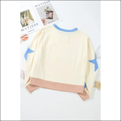 Parchment Star Patchwork Oversized Sweatshirt: Hug! ✨ Needful Things - Sweatshirts & Hoodies on Sale Worldwide Shipping