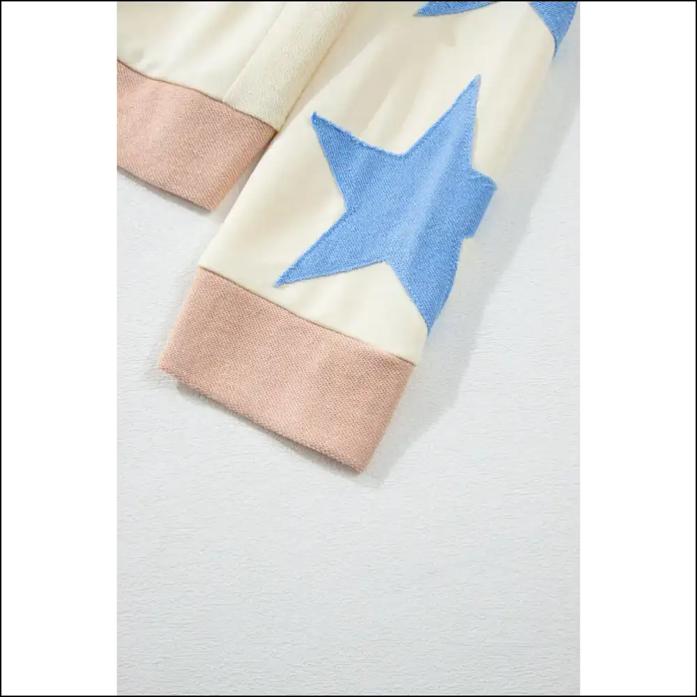 Parchment Star Patchwork Oversized Sweatshirt: Hug! ✨ Needful Things - Light Pink / s - Sweatshirts & Hoodies on Sale Worldwide Shipping