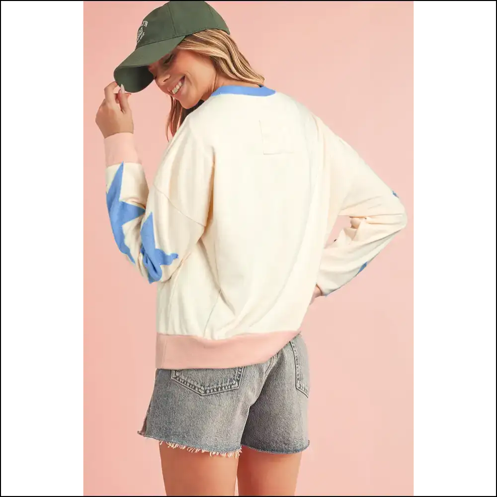 Parchment Star Patchwork Oversized Sweatshirt: Hug! ✨ Needful Things - Sweatshirts & Hoodies on Sale Worldwide Shipping