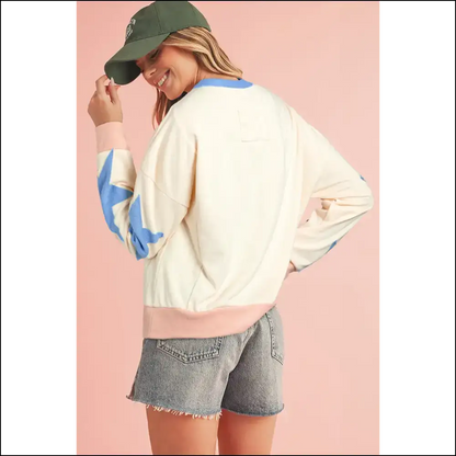 Parchment Star Patchwork Oversized Sweatshirt: Hug! ✨ Needful Things - Sweatshirts & Hoodies on Sale Worldwide Shipping