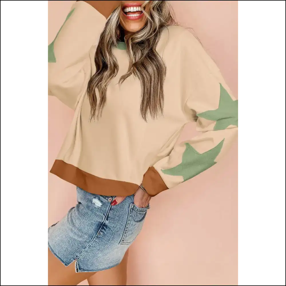 Parchment Star Patchwork Oversized Sweatshirt: Hug! ✨ Needful Things - Sweatshirts & Hoodies on Sale Worldwide Shipping