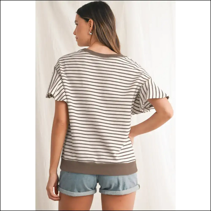 Parchment Striped Ruffle: from Zero to Goddess 💅 Needful Things - t Shirts on Sale Worldwide Shipping