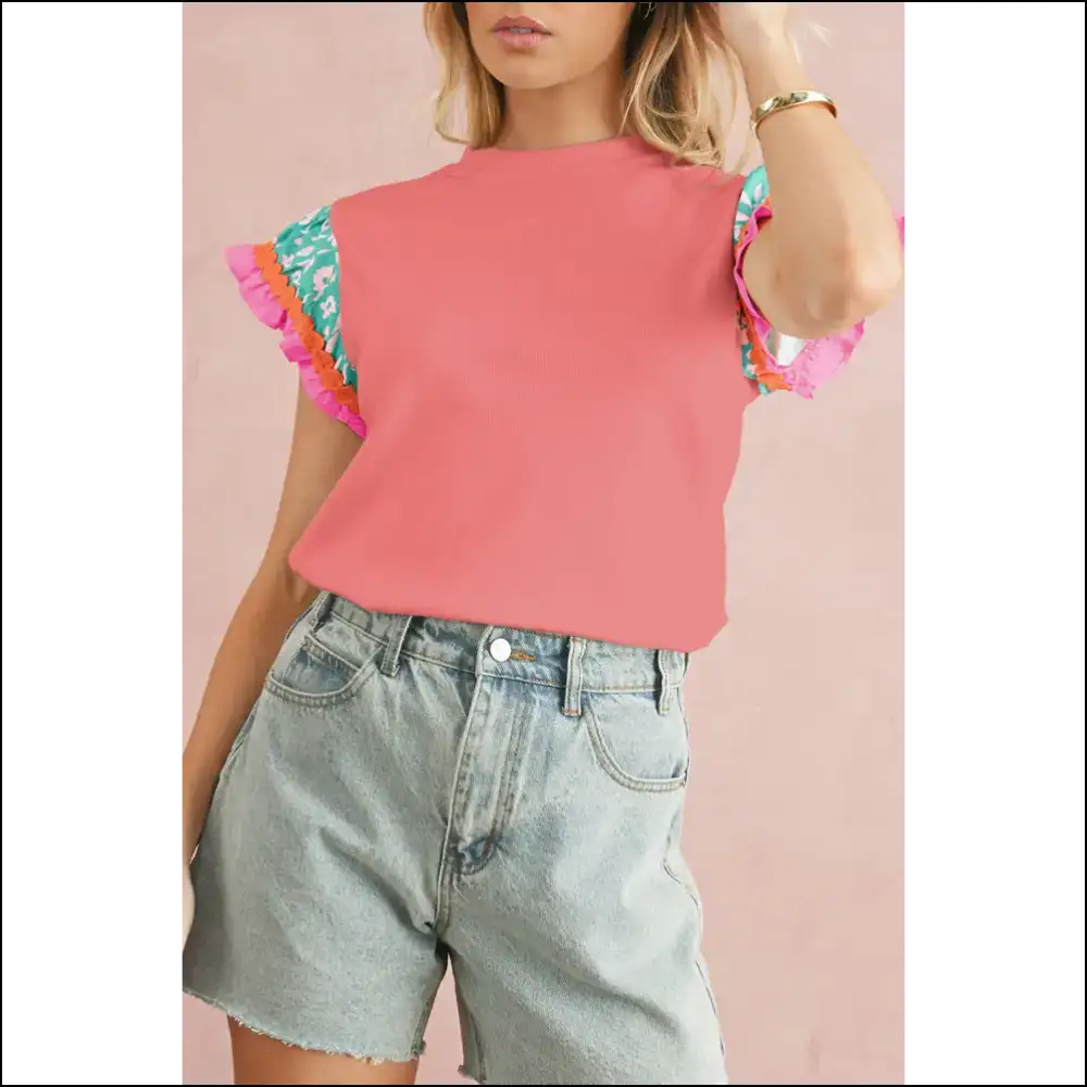 Peach Blossom Floral Sleeve Textured Blouse: Instant Upgrade! 🍑🌸 - Blouses on Sale Worldwide Shipping