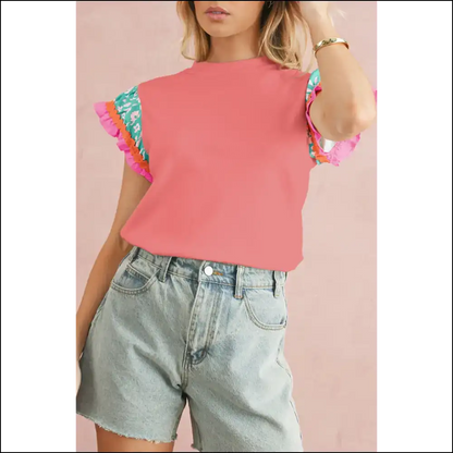 Peach Blossom Floral Sleeve Textured Blouse: Instant Upgrade! 🍑🌸 - Blouses on Sale Worldwide Shipping