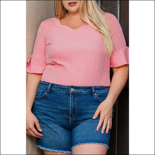Peach Blossom Size Blouse: your New Best Friend (finally!) 😉 Textured v Neck - 1x - Plus Tops on Sale Worldwide Shipping