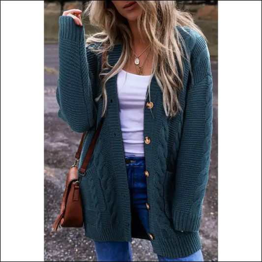 Peacock Blue Cable Knit: Baggy Fabulousness from Needful Things 💙 - s - Cardigans on Sale Worldwide Shipping