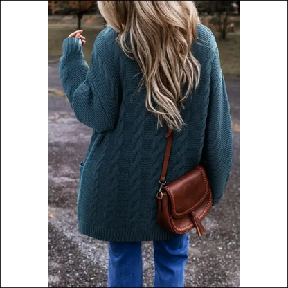 Peacock Blue Cable Knit: Baggy Fabulousness from Needful Things 💙 - Cardigans on Sale Worldwide Shipping
