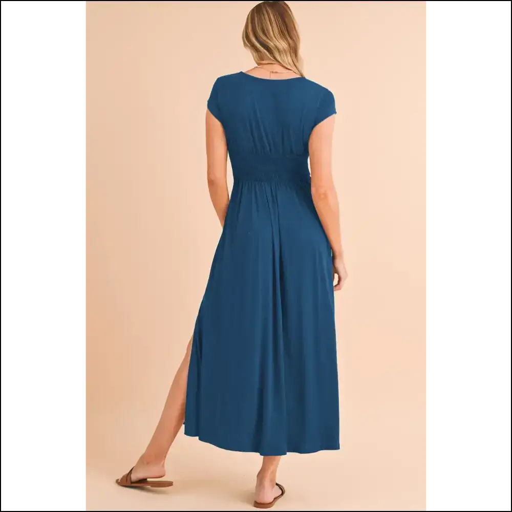 Peacock Blue Deep v Midi Dress: Dress to Impress (or at Least Slightly Amuse) 👗 Needful Things - Dresses on Sale Worldwide Shipping