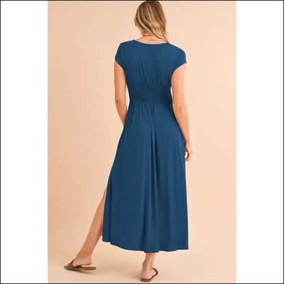 Peacock Blue Deep v Midi Dress: Dress to Impress (or at Least Slightly Amuse) 👗 Needful Things - Dresses on Sale Worldwide Shipping