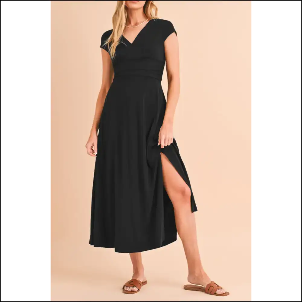 Peacock Blue Deep v Midi Dress: Dress to Impress (or at Least Slightly Amuse) 👗 Needful Things - Black / s - Dresses on Sale Worldwide