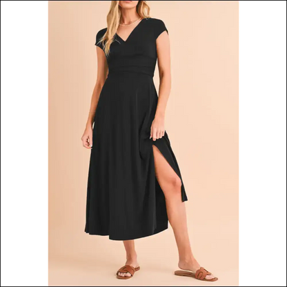 Peacock Blue Deep v Midi Dress: Dress to Impress (or at Least Slightly Amuse) 👗 Needful Things - Black / s - Dresses on Sale Worldwide