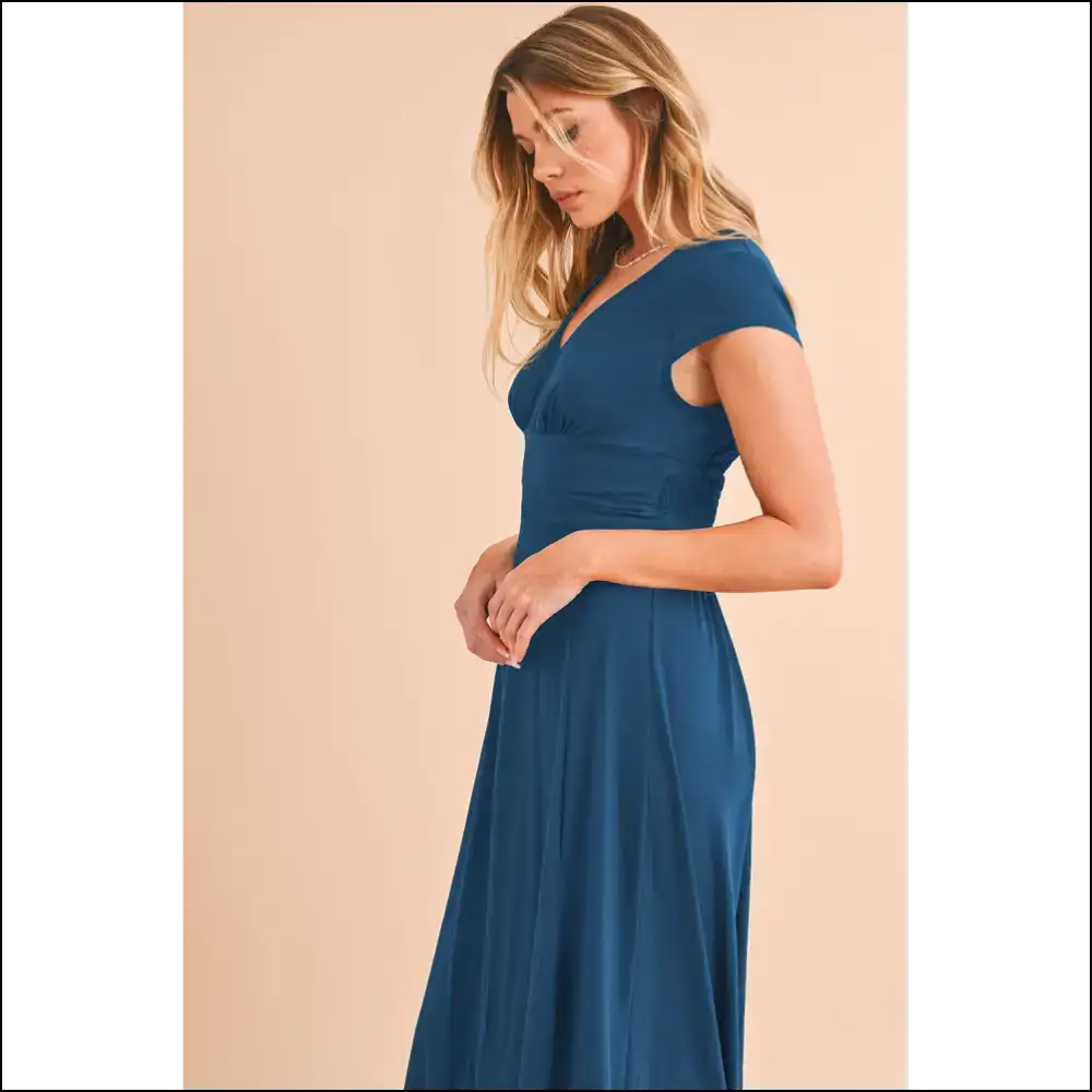 Peacock Blue Deep v Midi Dress: Dress to Impress (or at Least Slightly Amuse) 👗 Needful Things - Dresses on Sale Worldwide Shipping