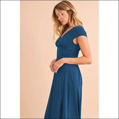 Peacock Blue Deep v Midi Dress: Dress to Impress (or at Least Slightly Amuse) 👗 Needful Things - Dresses on Sale Worldwide Shipping