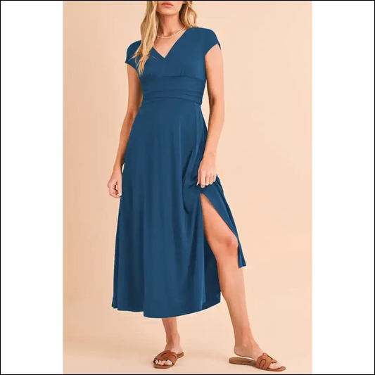 Peacock Blue Deep v Midi Dress: Dress to Impress (or at Least Slightly Amuse) 👗 Needful Things - s - Dresses on Sale Worldwide Shipping