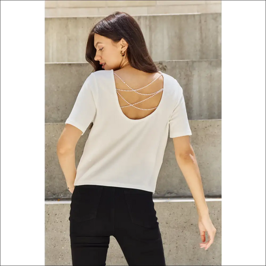 Pearly White Criss Cross Open Back T-shirt - 2xl - t Shirts on Sale Worldwide Shipping