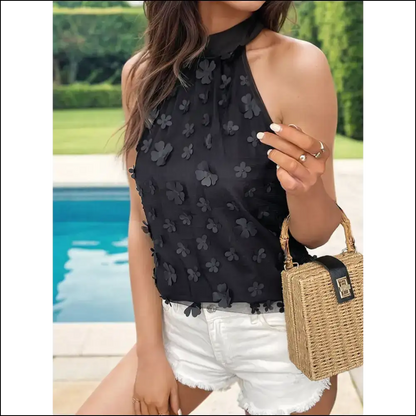 Perfee Applique Tied Grecian Neck Tank - Tops on Sale Worldwide Shipping