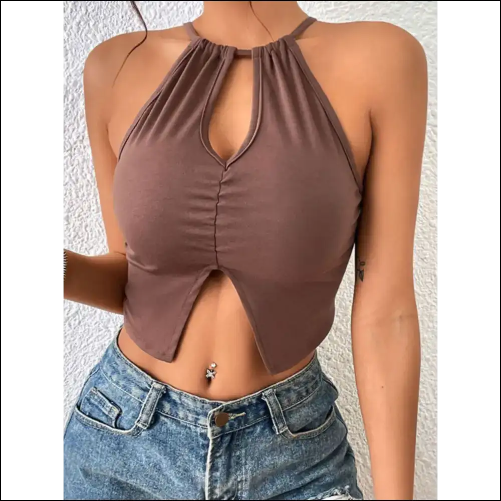 Perfee Crisscross Tie Back Slit Sleeveless Top - Tank Tops on Sale Worldwide Shipping