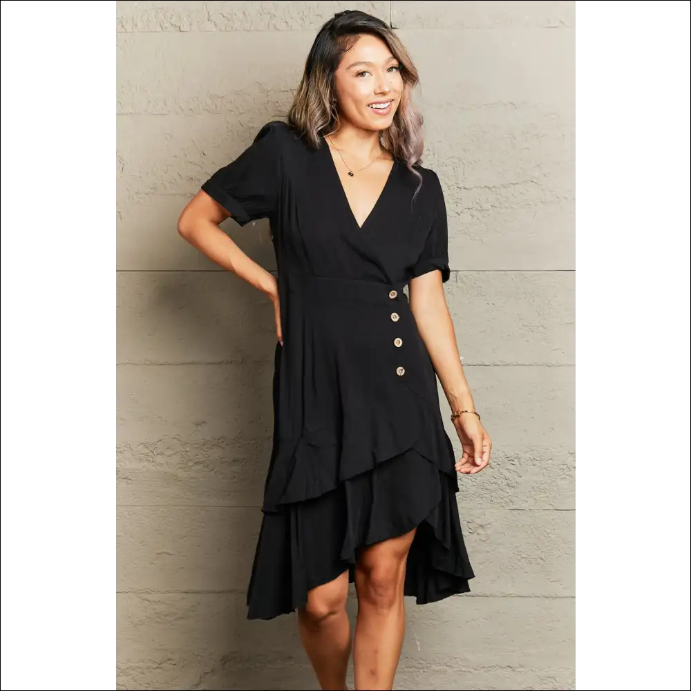 Perfee Ruffle Hem Surplice Dress - Dresses on Sale Worldwide Shipping