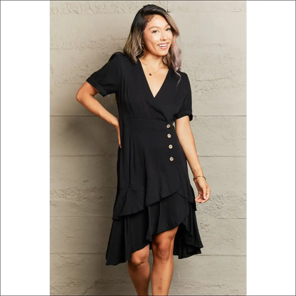 Perfee Ruffle Hem Surplice Dress - Dresses on Sale Worldwide Shipping