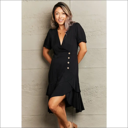 Perfee Ruffle Hem Surplice Dress - Dresses on Sale Worldwide Shipping