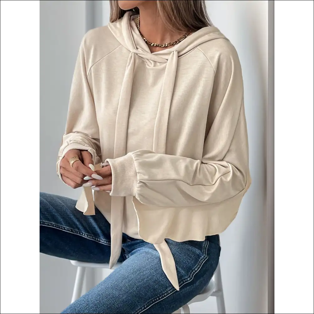 Perfee Ruffled Long Sleeve Hoodie with Drawstring - Sweatshirts & Hoodies on Sale Worldwide Shipping