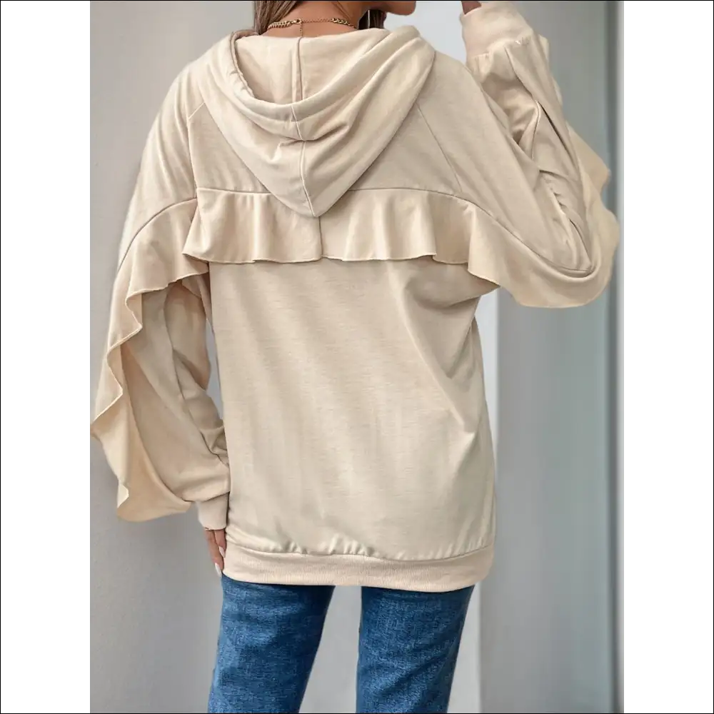Perfee Ruffled Long Sleeve Hoodie with Drawstring - Sweatshirts & Hoodies on Sale Worldwide Shipping