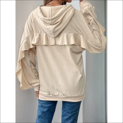 Perfee Ruffled Long Sleeve Hoodie with Drawstring - Sweatshirts & Hoodies on Sale Worldwide Shipping