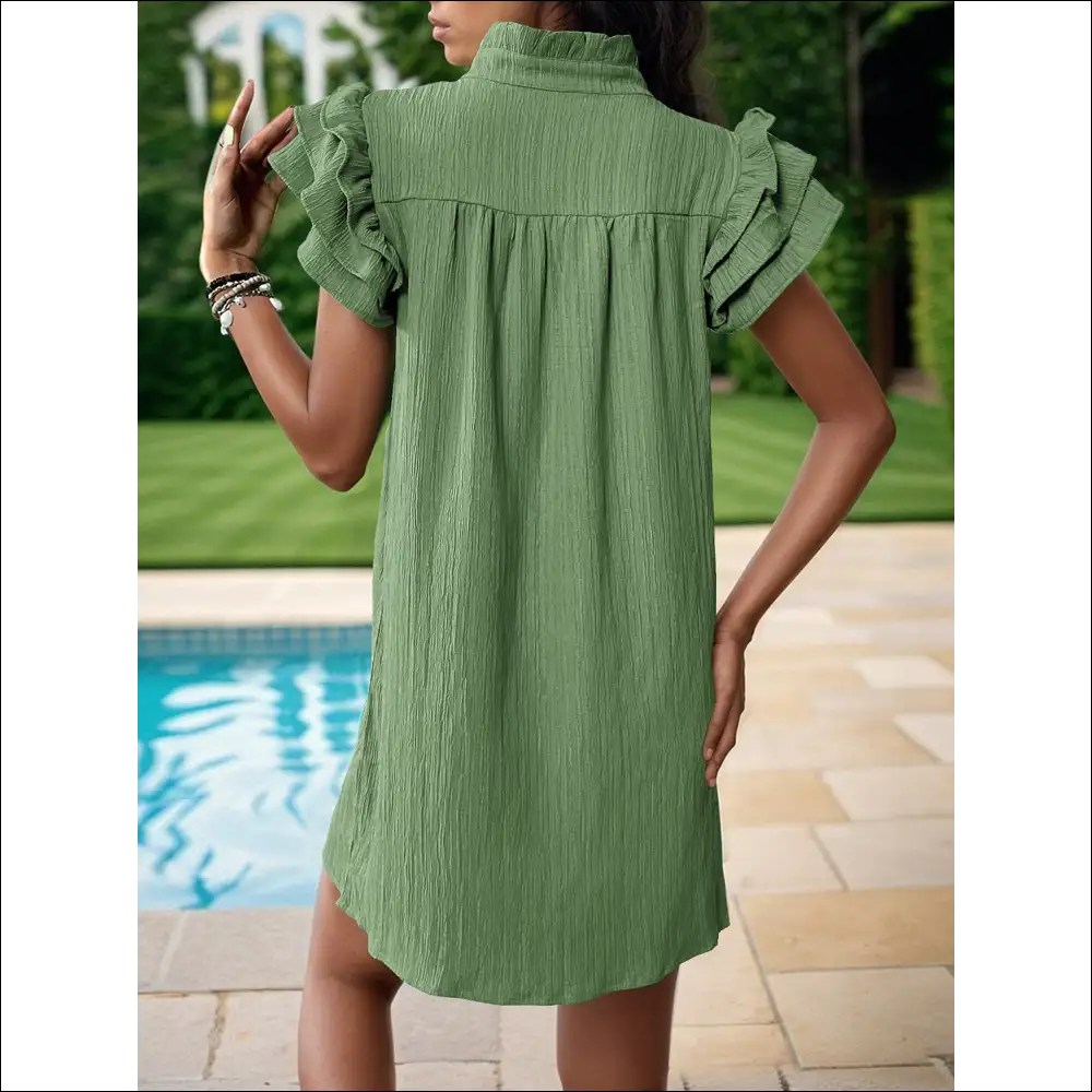 Perfee Frill Notched Flounce Sleeve Mini Dress - Dresses on Sale Worldwide Shipping