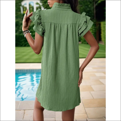 Perfee Frill Notched Flounce Sleeve Mini Dress - Dresses on Sale Worldwide Shipping