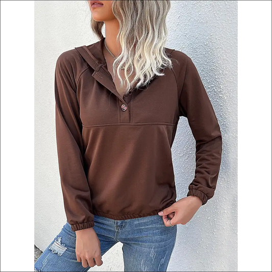 Perfee Half-button Chic Hoodie - Coffee / l - Sweatshirts & Hoodies on Sale Worldwide Shipping