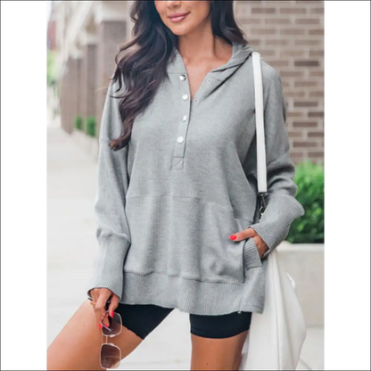 Chic Perfee Half Snap Long Sleeve Hoodie - Gray / s - Hoodies Sweatshirts & on Sale Worldwide Shipping
