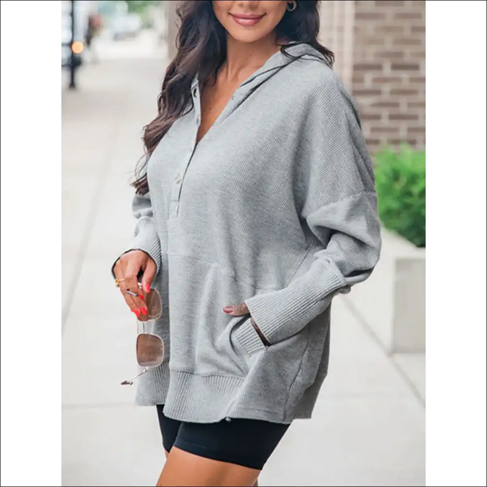 Chic Perfee Half Snap Long Sleeve Hoodie - Hoodies Sweatshirts & on Sale Worldwide Shipping