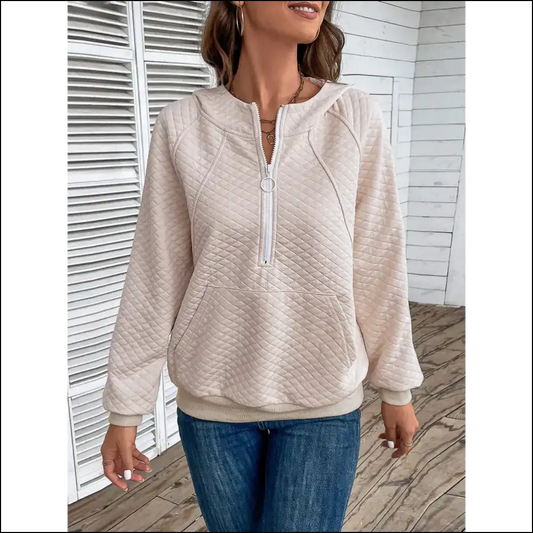Perfee Half Zip Hoodie with Pocket - Cream / m - Hoodies Sweatshirts & on Sale Worldwide Shipping