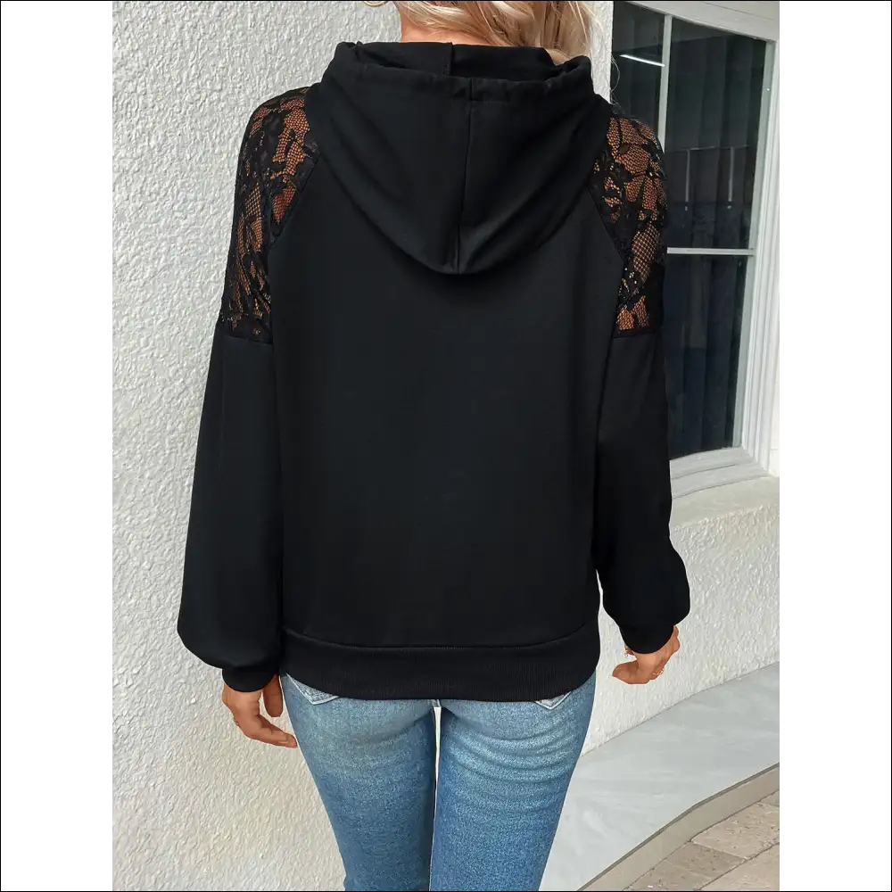 Perfee Lace Detail Drawstring Long Sleeve Hoodie - Hoodies Sweatshirts & on Sale Worldwide Shipping