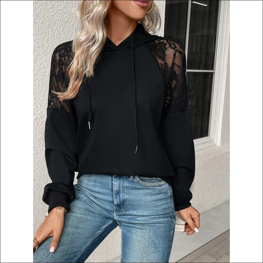 Perfee Lace Detail Drawstring Long Sleeve Hoodie - Hoodies Sweatshirts & on Sale Worldwide Shipping
