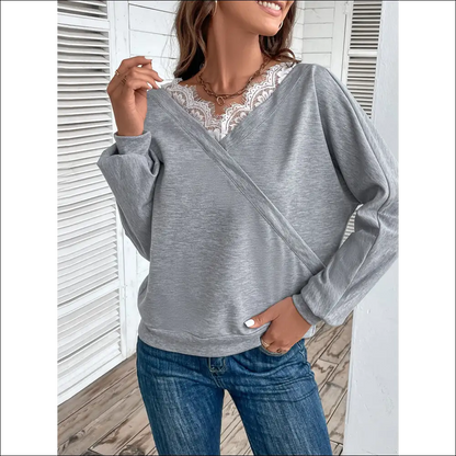 Perfee Lace Detail Long Sleeve Top - Blouses on Sale Worldwide Shipping